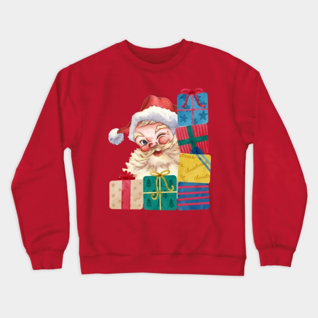 Funny Santa Claus Peaking And Winking With Gifts Crewneck Sweatshirt by aspinBreedCo2